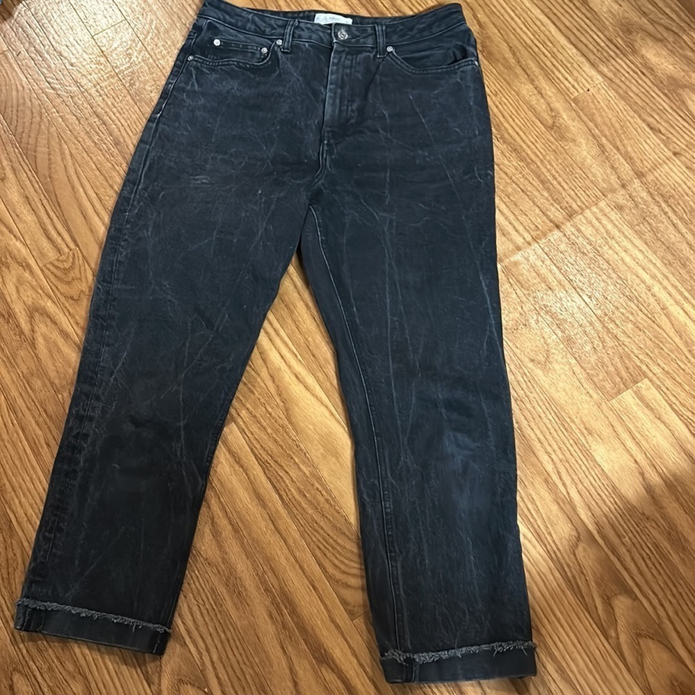 Mango High Waisted Straight Cropped Faded Black Jeans Women Size 10 - Picture 6 of 11